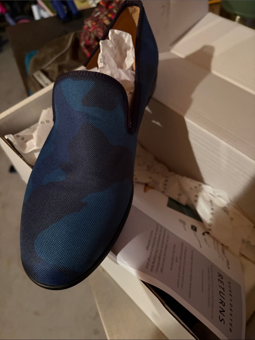 Duke and Dexter Men's Blue Camouflage Slip-On Dress Loafers